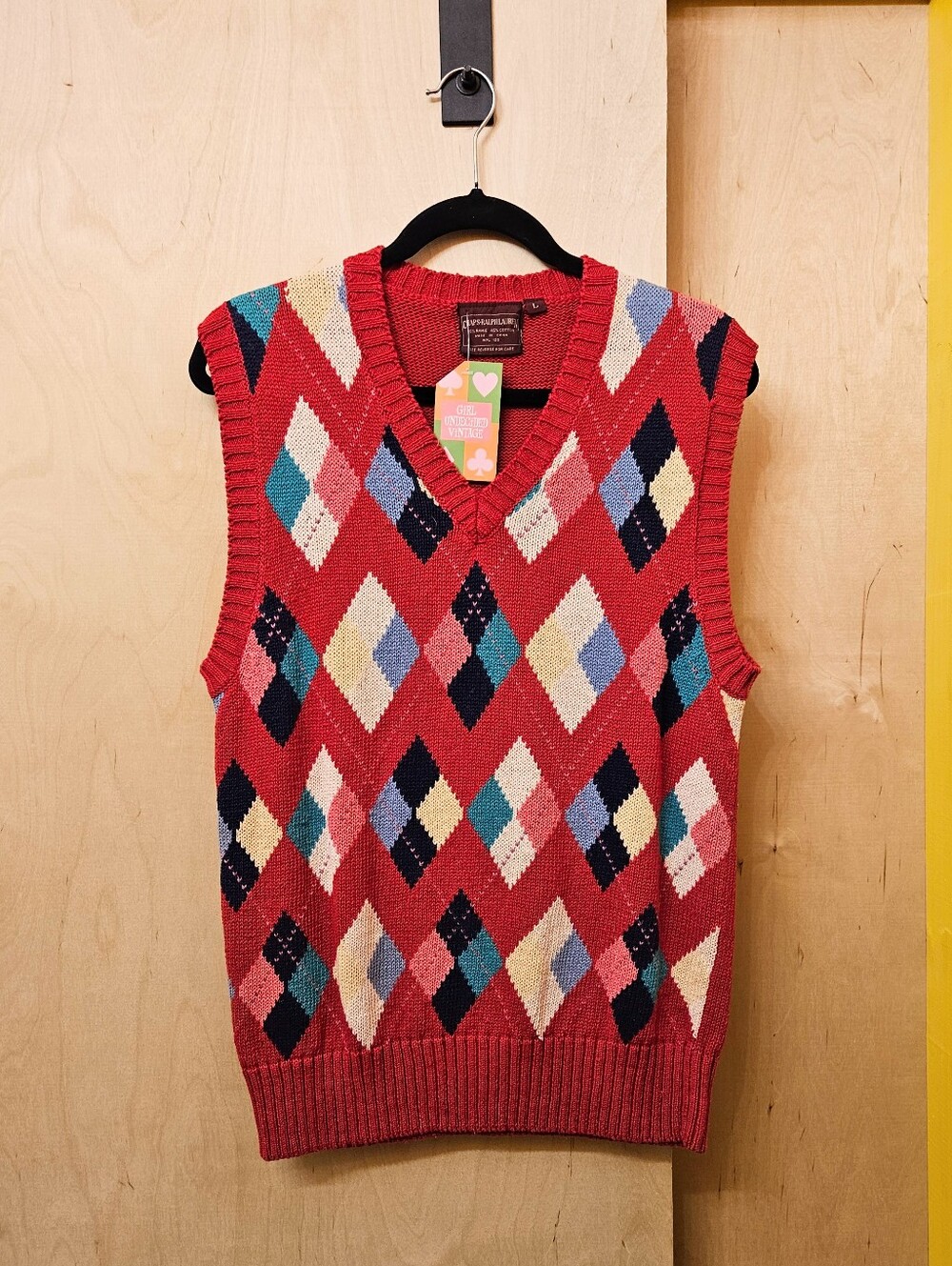 90s Chaps - Ralph Lauren Red Argyle Sweater Vest